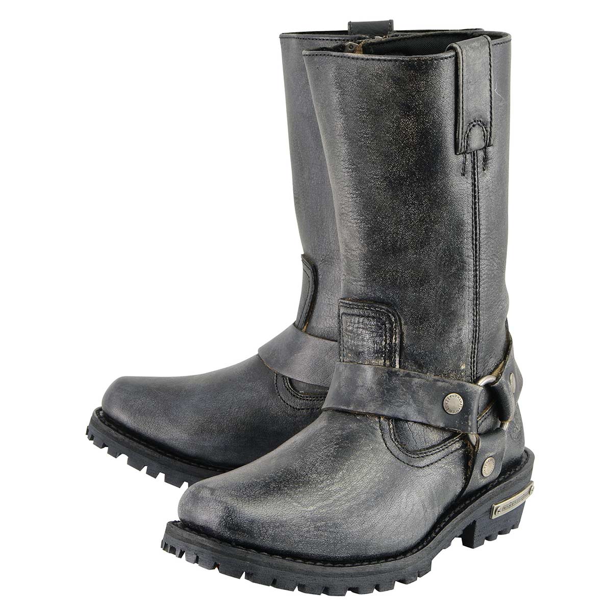 11-inch Classic Harness Square Toe Motorcycle Boots Distressed Gray