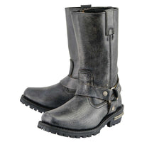 11-inch Classic Harness Square Toe Motorcycle Boots Distressed Gray