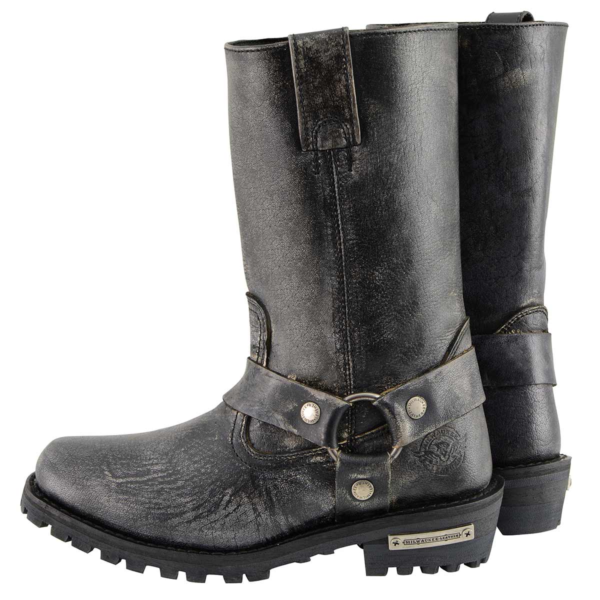 11-inch Classic Harness Square Toe Motorcycle Boots Distressed Gray