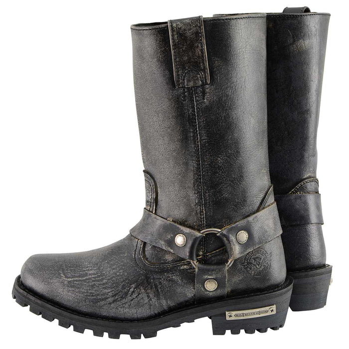 11-inch Classic Harness Square Toe Motorcycle Boots Distressed Gray