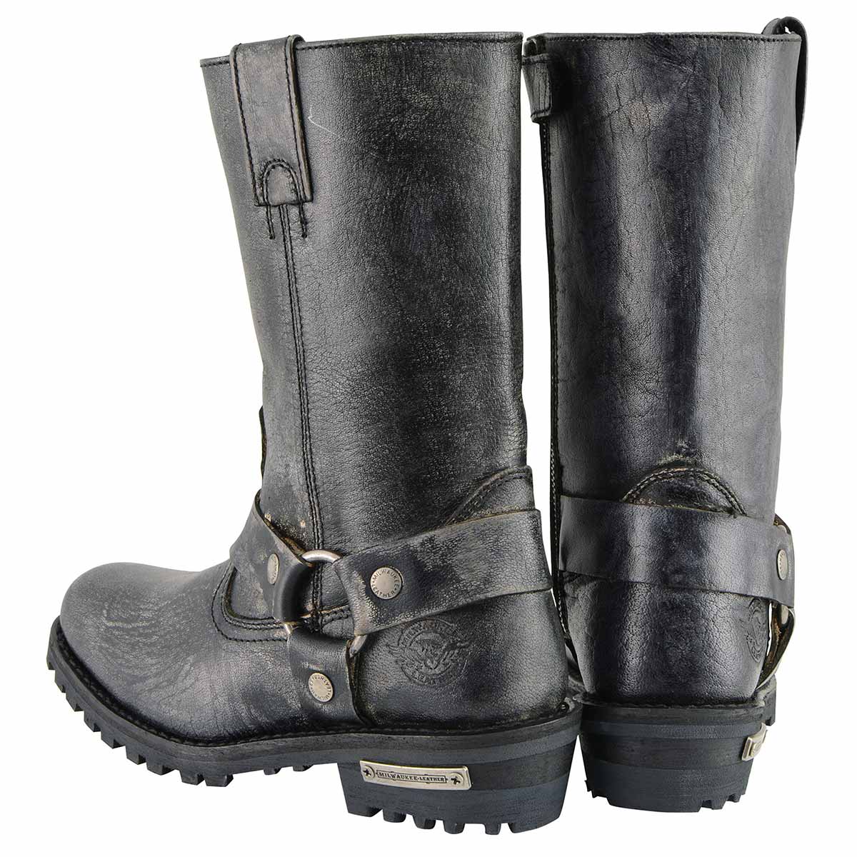 11-inch Classic Harness Square Toe Motorcycle Boots Distressed Gray