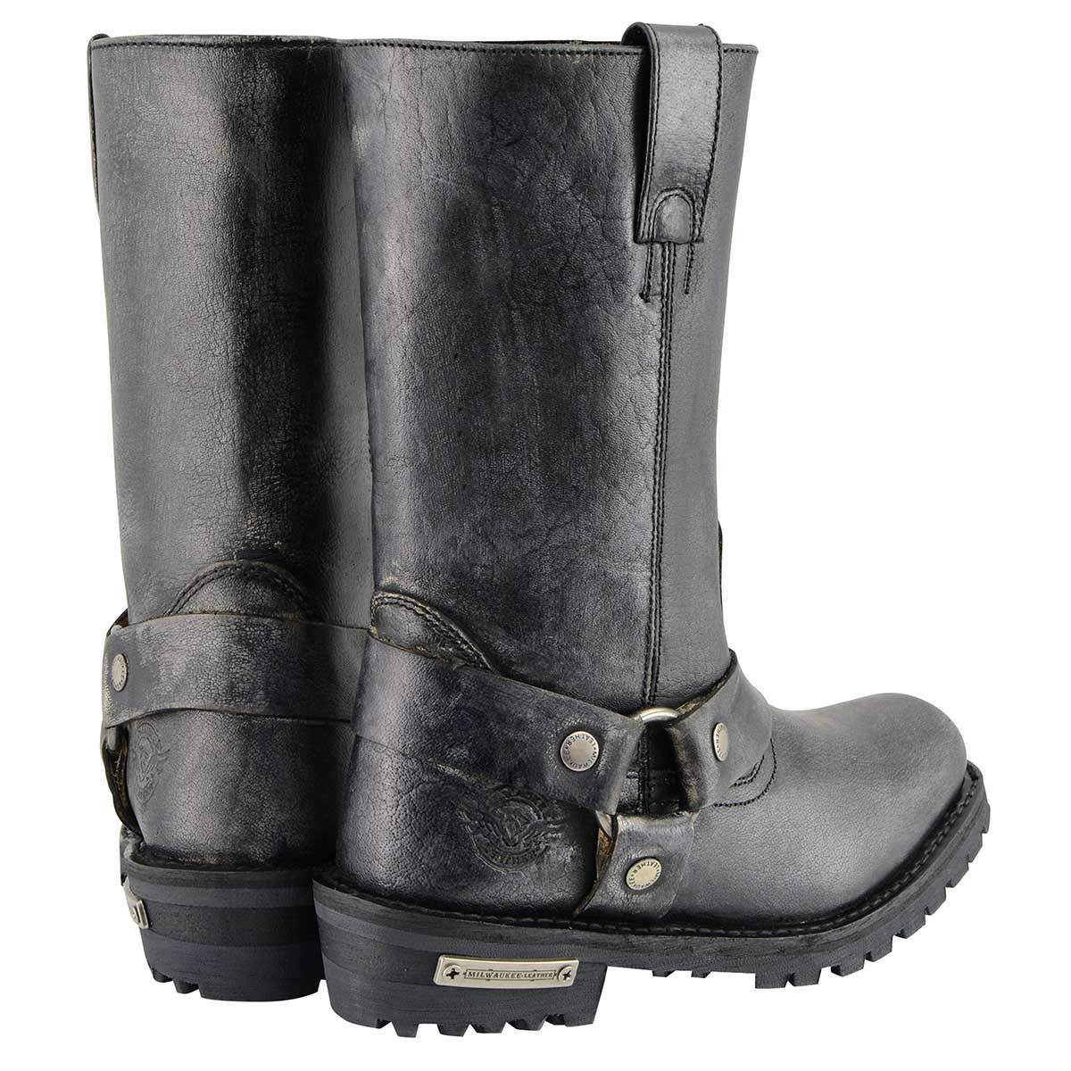 11-inch Classic Harness Square Toe Motorcycle Boots Distressed Gray