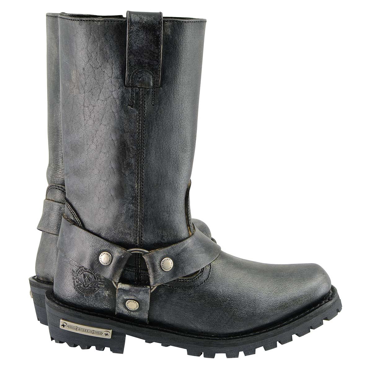 11-inch Classic Harness Square Toe Motorcycle Boots Distressed Gray