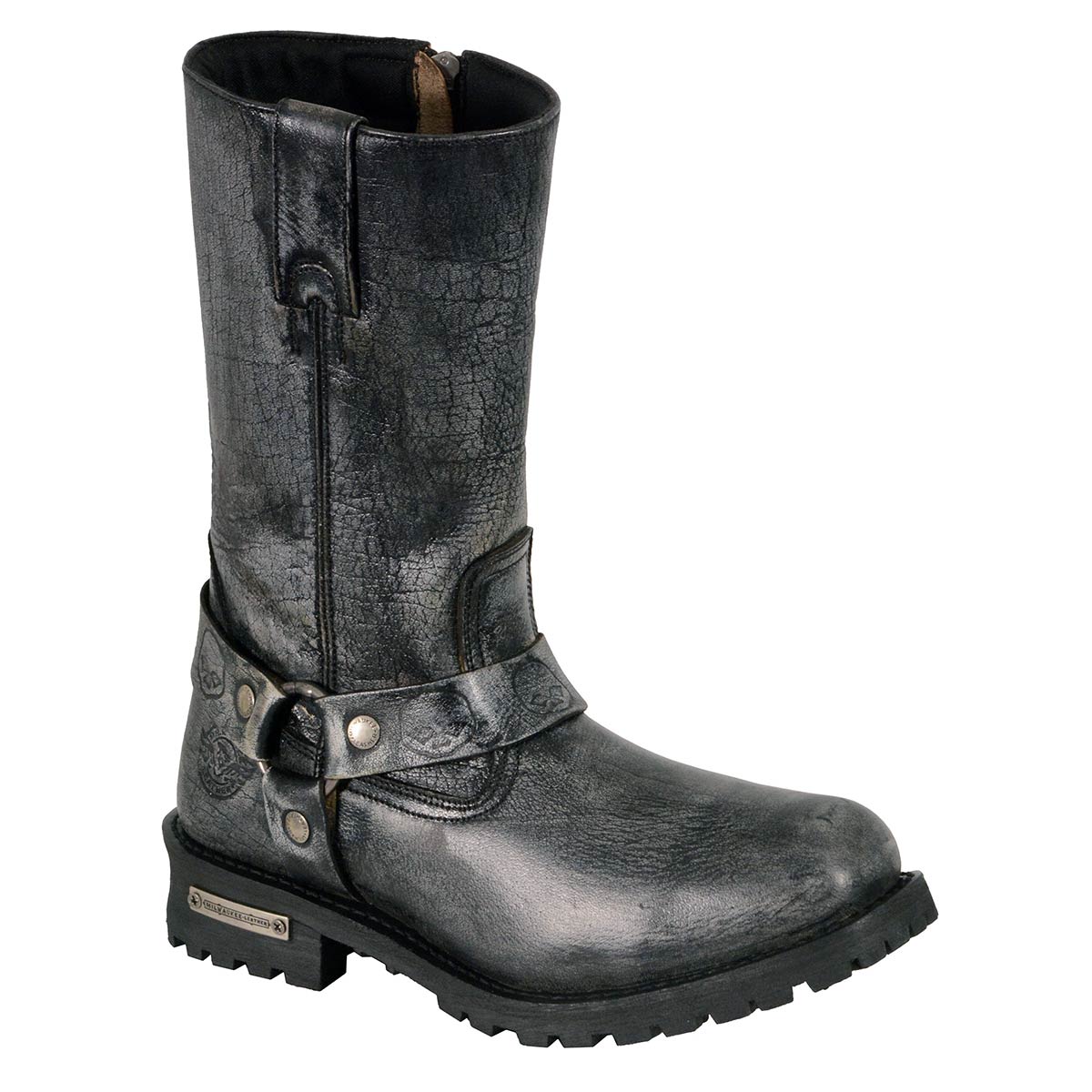 11-inch Classic Harness Square Toe Motorcycle Boots Distressed Gray