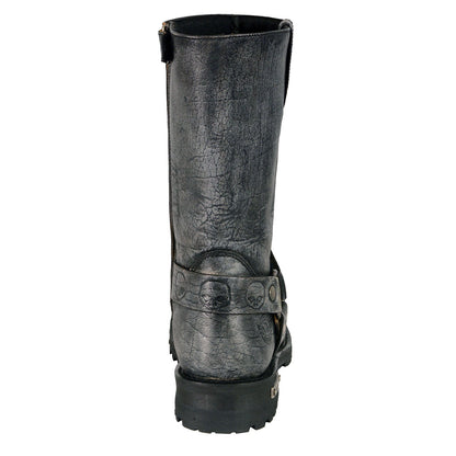 11-inch Classic Harness Square Toe Motorcycle Boots Distressed Gray