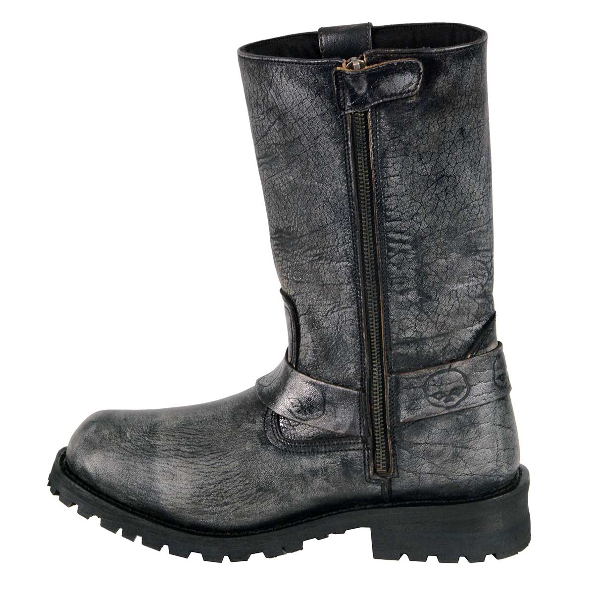 11-inch Classic Harness Square Toe Motorcycle Boots Distressed Gray