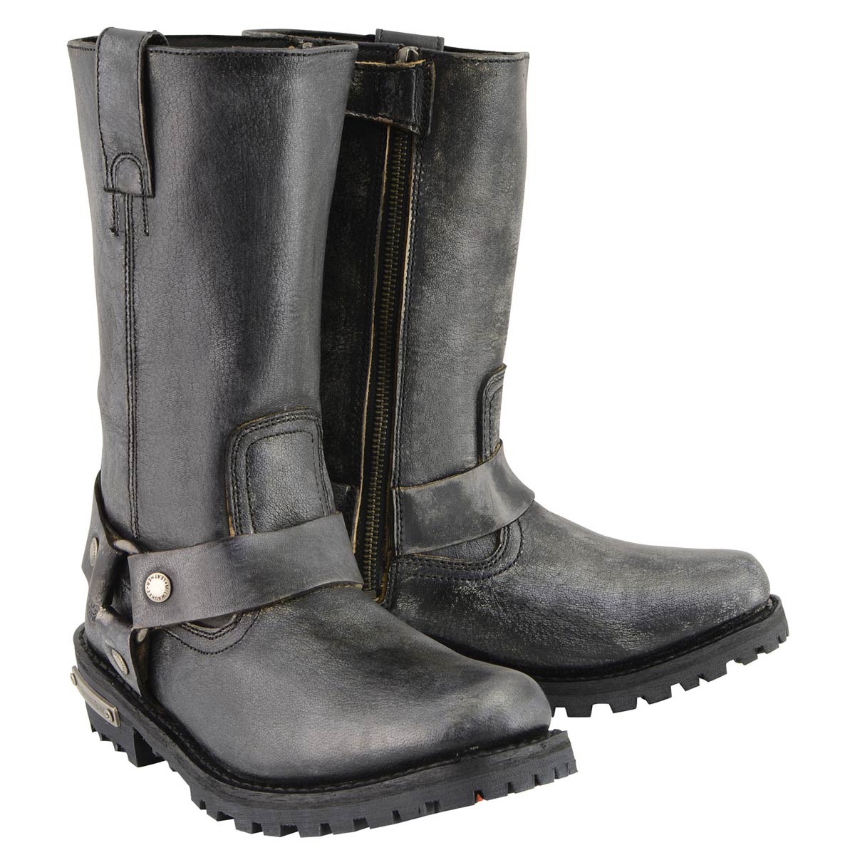 11-inch Classic Harness Square Toe Motorcycle Boots Distressed Gray