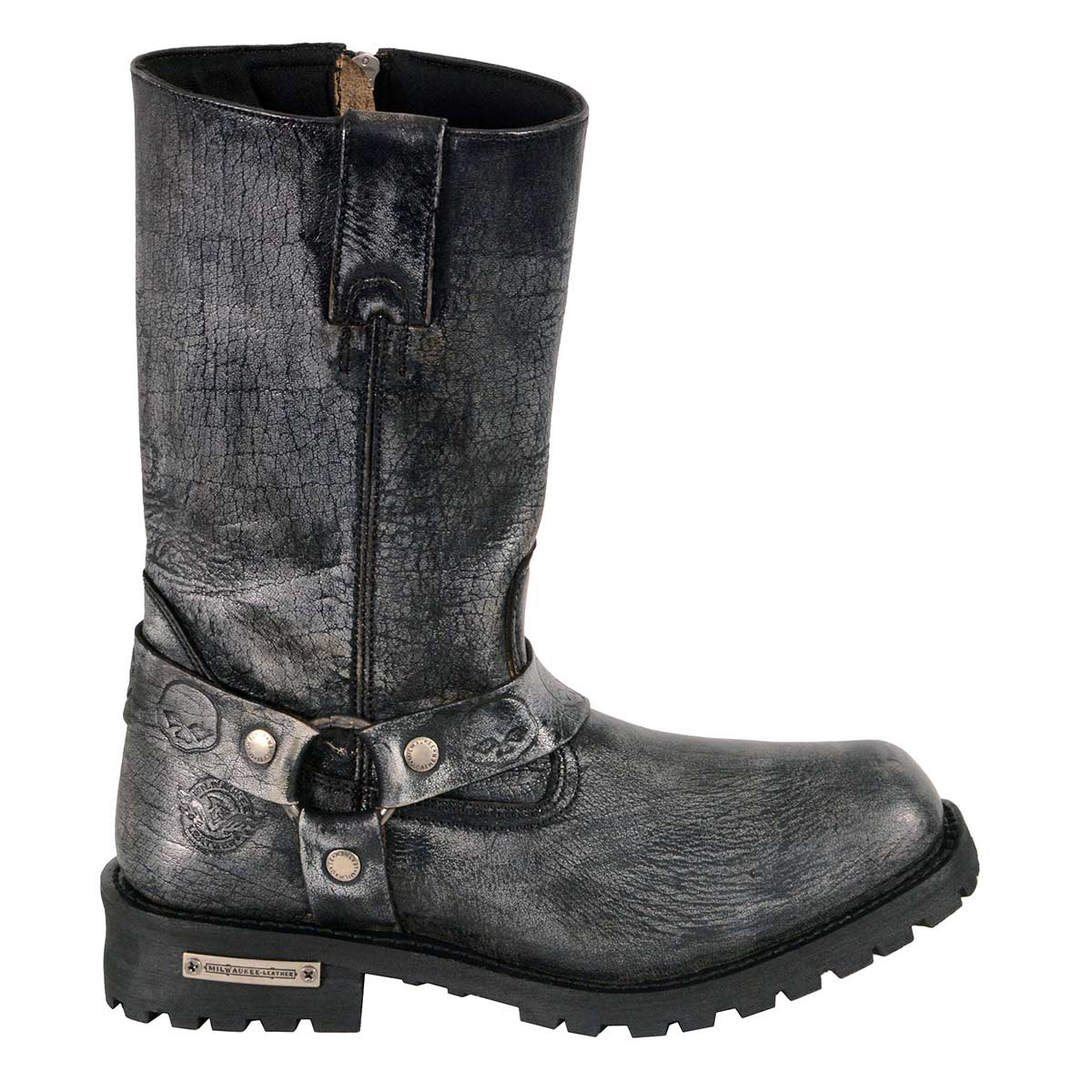 11-inch Classic Harness Square Toe Motorcycle Boots Distressed Gray
