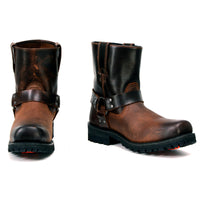 MBM9008 Men's Motorcycle Harness Boots Full Grain Leather Brown