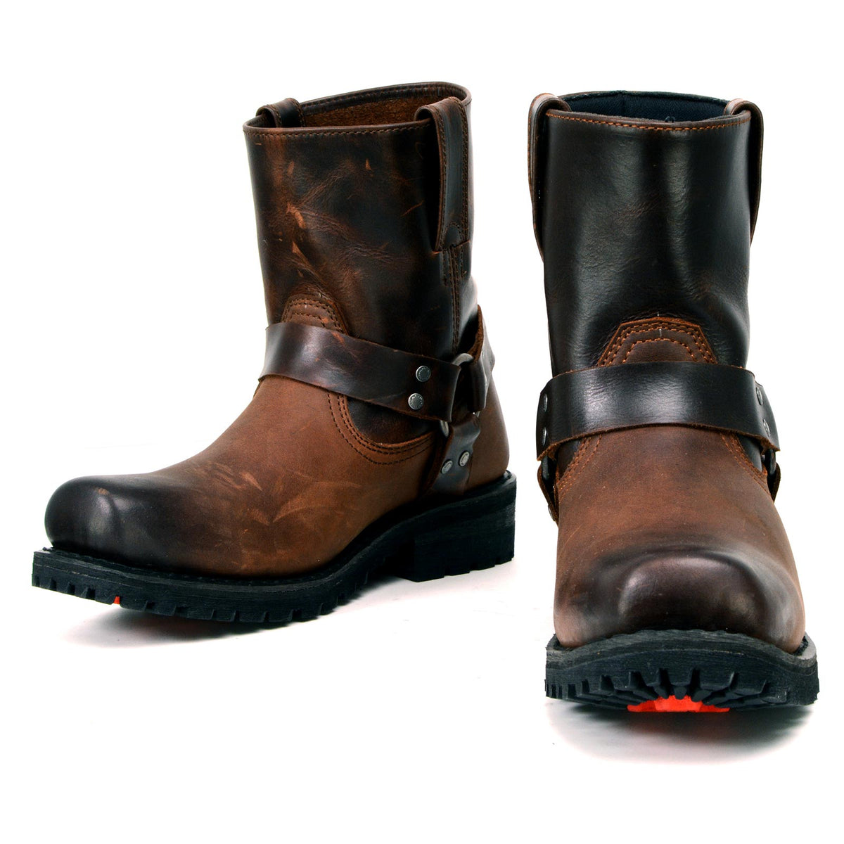 MBM9008 Men's Motorcycle Harness Boots Full Grain Leather Brown