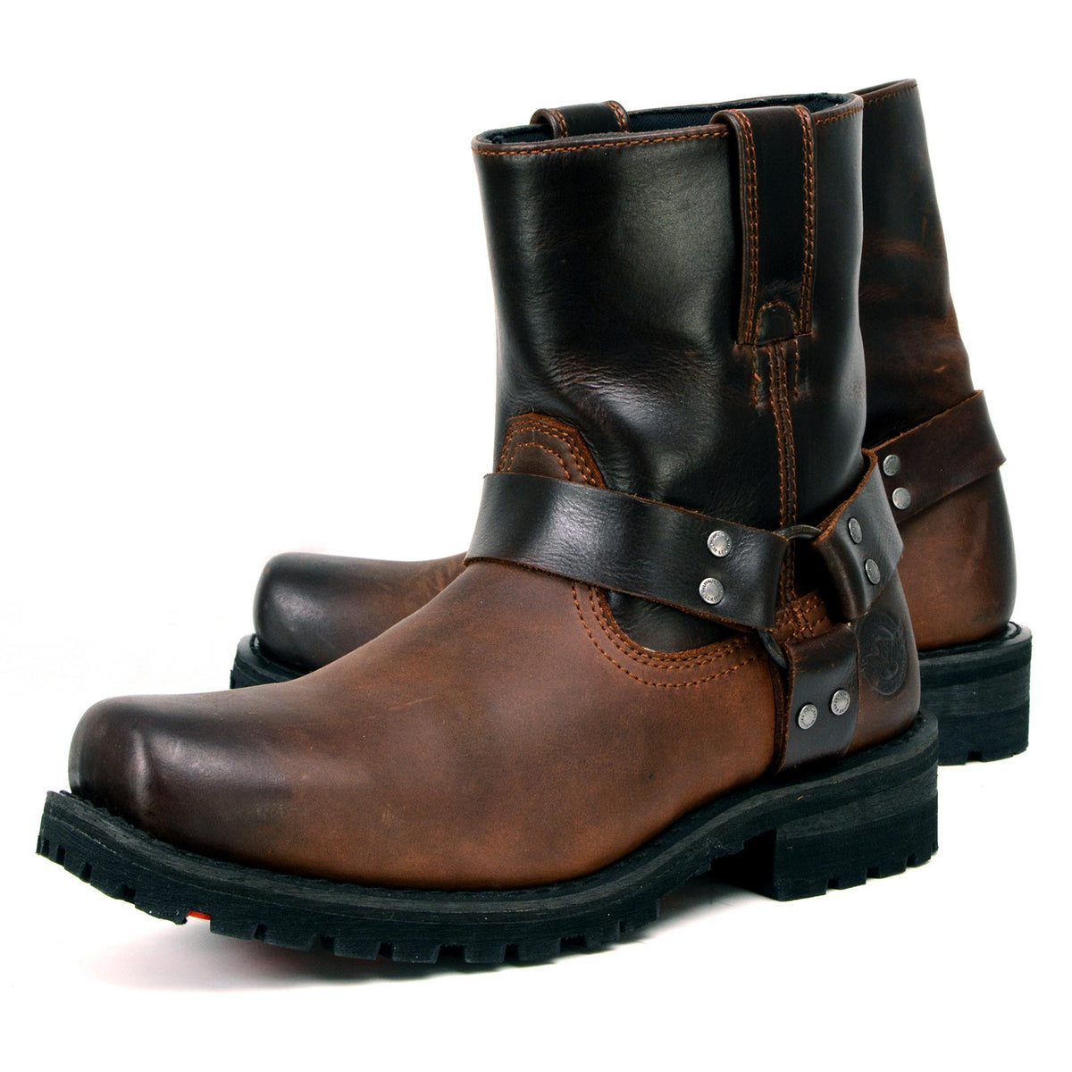 MBM9008 Men's Motorcycle Harness Boots Full Grain Leather Brown