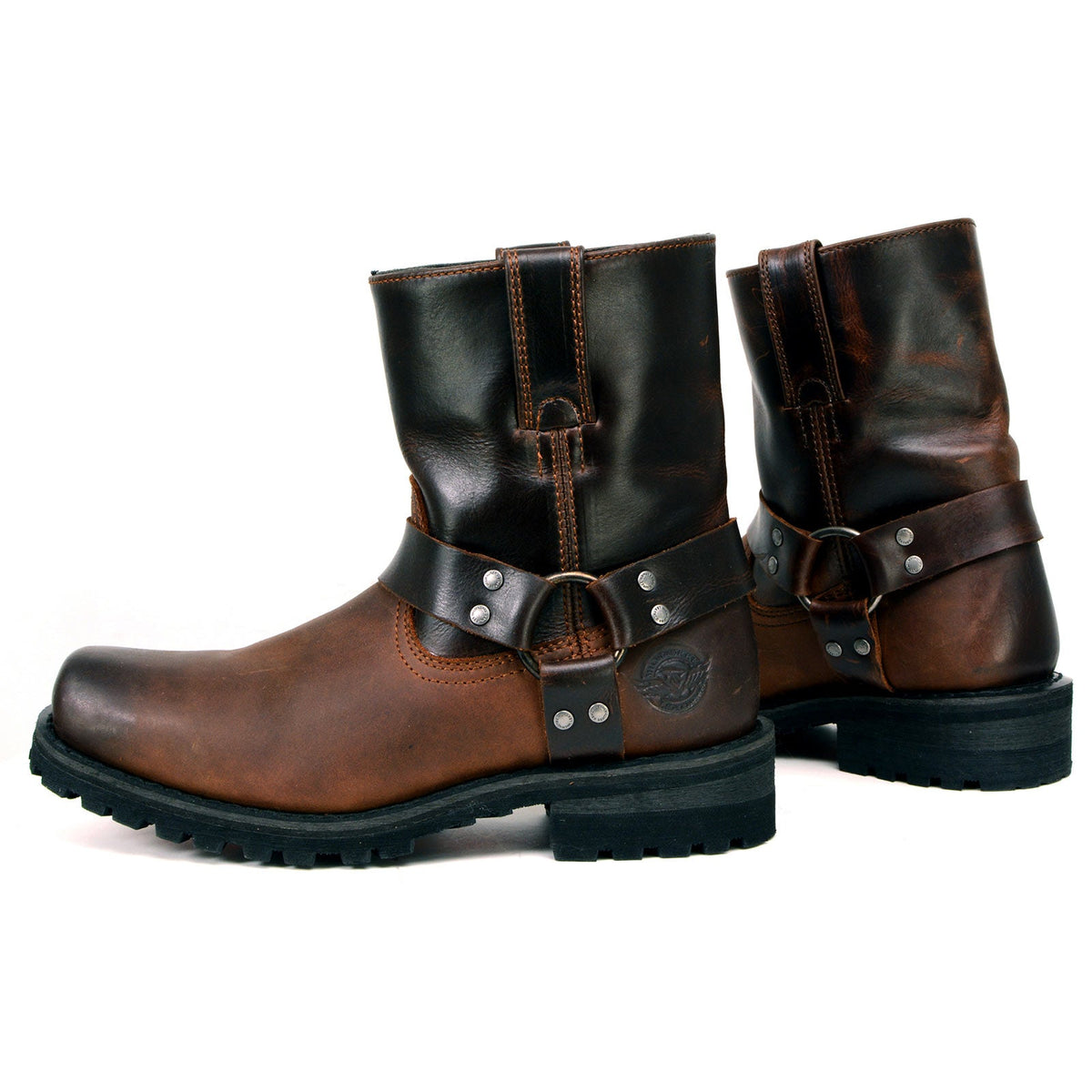 MBM9008 Men's Motorcycle Harness Boots Full Grain Leather Brown