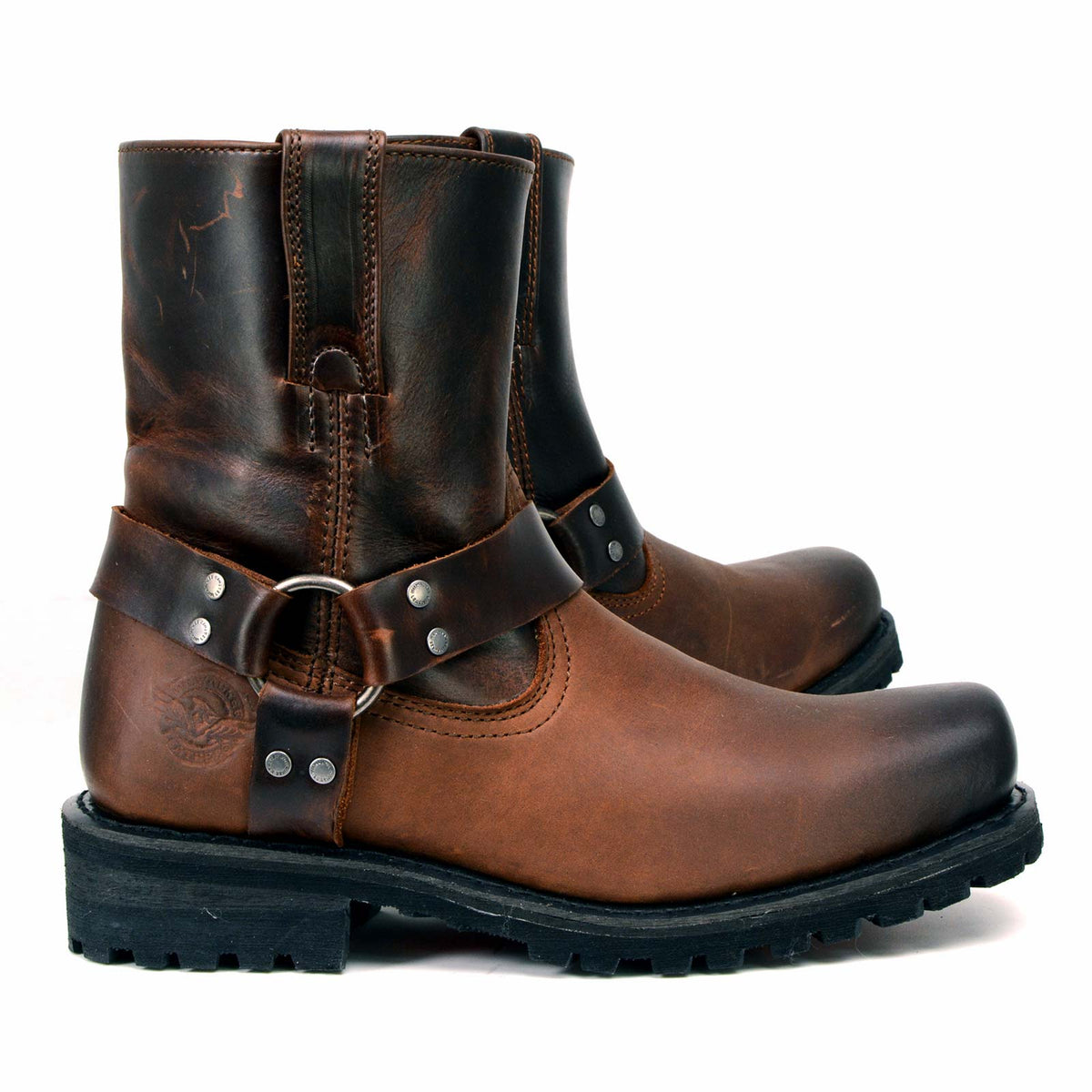 MBM9008 Men's Motorcycle Harness Boots Full Grain Leather Brown