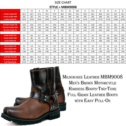 MBM9008 Men's Motorcycle Harness Boots Full Grain Leather Brown
