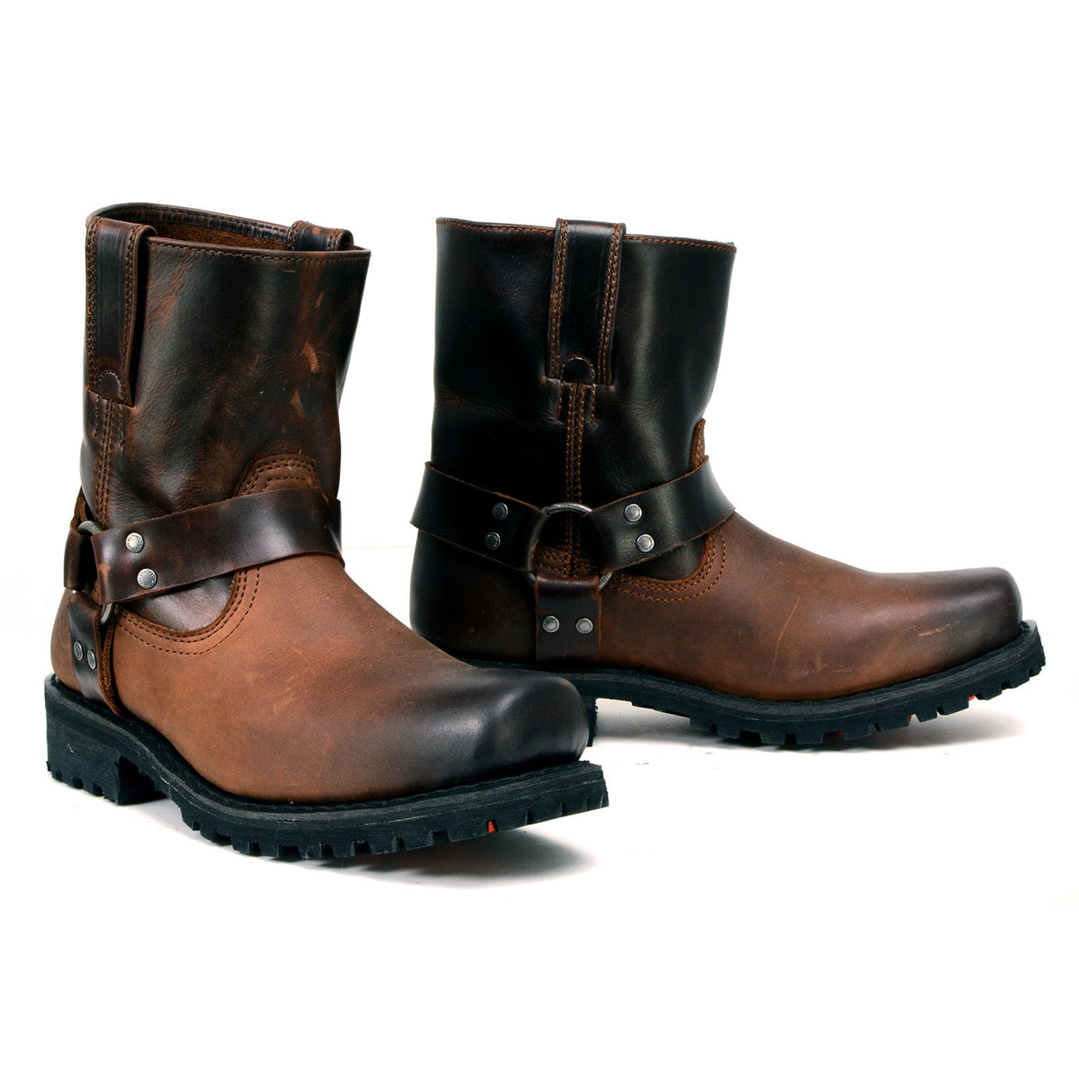 MBM9008 Men's Motorcycle Harness Boots Full Grain Leather Brown