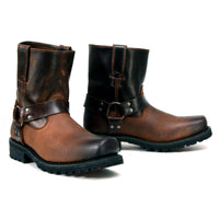 MBM9008 Men's Motorcycle Harness Boots Full Grain Leather Brown