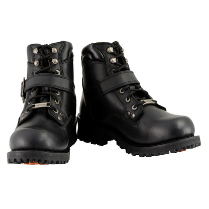 Men's Black 'Wide-Width' Lace-Up 6-inch Engineer Boots with Side Buckle