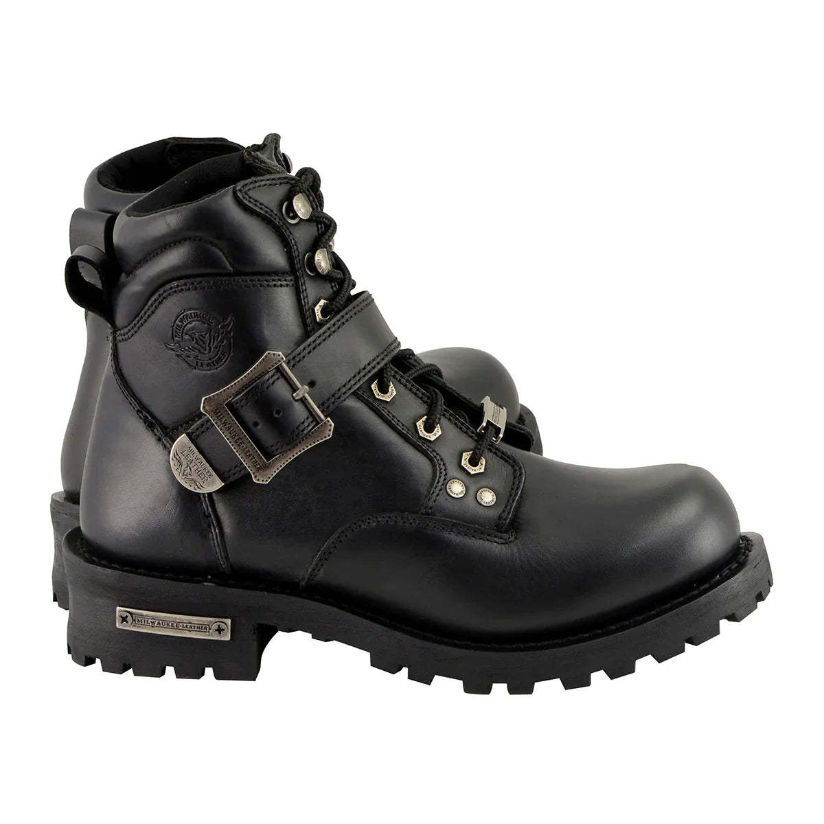 Men's Black 'Wide-Width' Lace-Up 6-inch Engineer Boots with Side Buckle