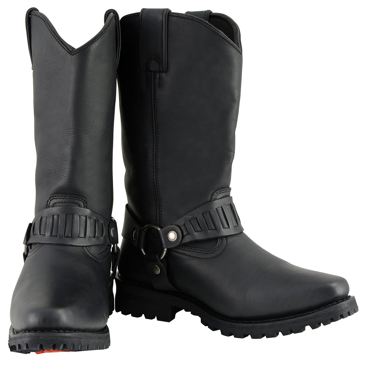 Classic 11-Inch Western Harness Motorcycle Boots Black Leather