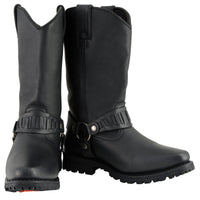 Classic 11-Inch Western Harness Motorcycle Boots Black Leather