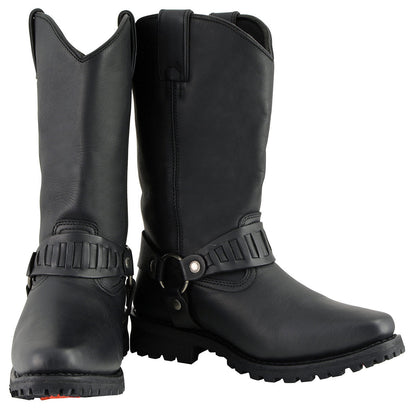 Classic 11-Inch Western Harness Motorcycle Boots Black Leather