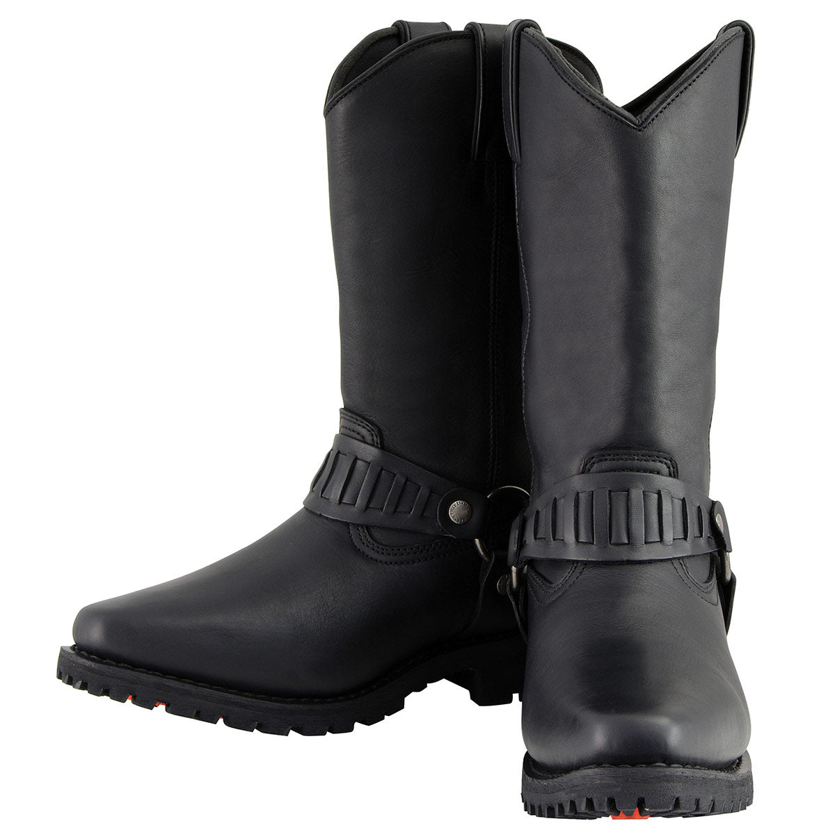 Classic 11-Inch Western Harness Motorcycle Boots Black Leather