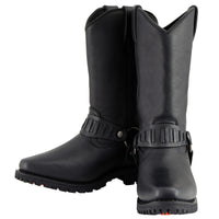 Classic 11-Inch Western Harness Motorcycle Boots Black Leather