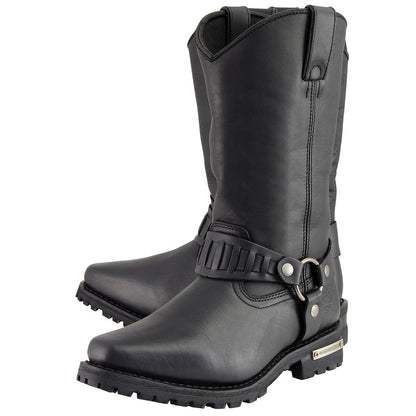 Classic 11-Inch Western Harness Motorcycle Boots Black Leather
