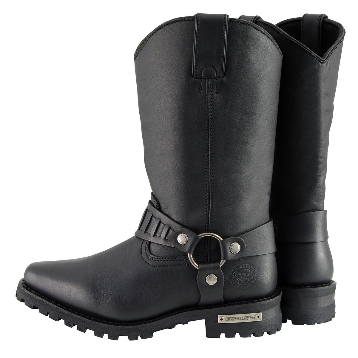 Classic 11-Inch Western Harness Motorcycle Boots Black Leather