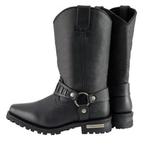 Classic 11-Inch Western Harness Motorcycle Boots Black Leather