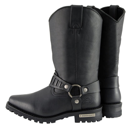 Classic 11-Inch Western Harness Motorcycle Boots Black Leather