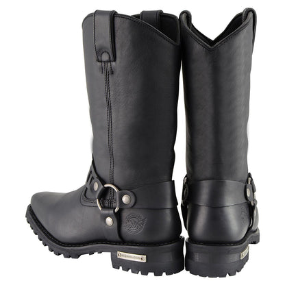 Classic 11-Inch Western Harness Motorcycle Boots Black Leather