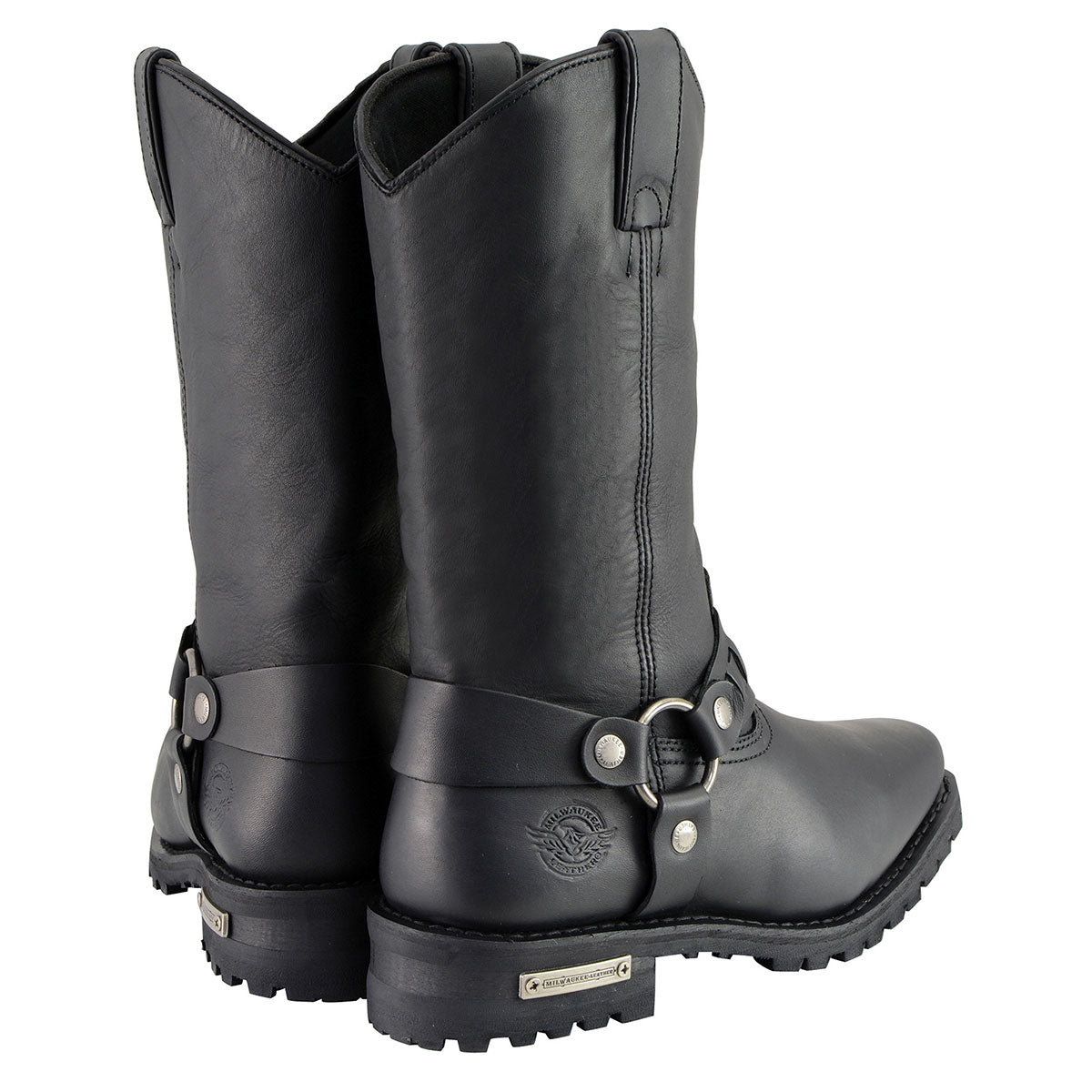 Classic 11-Inch Western Harness Motorcycle Boots Black Leather