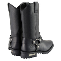 Classic 11-Inch Western Harness Motorcycle Boots Black Leather