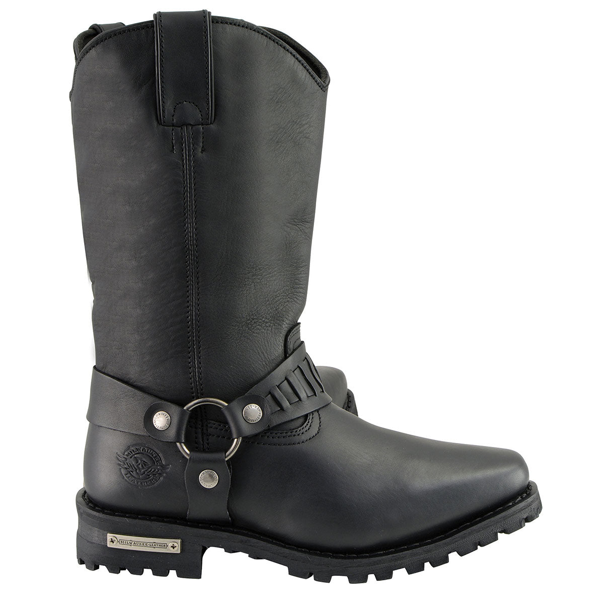 Classic 11-Inch Western Harness Motorcycle Boots Black Leather