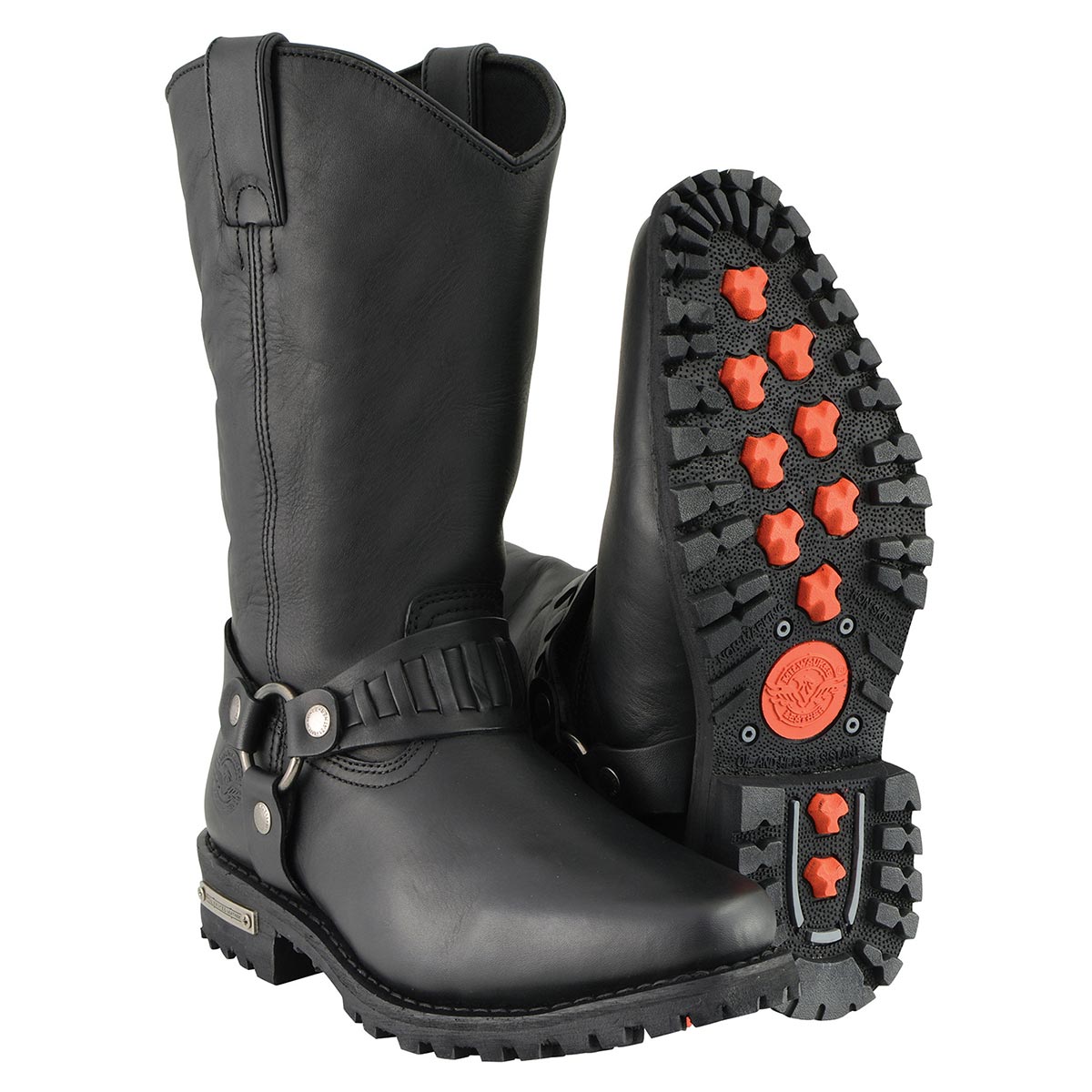 Classic 11-Inch Western Harness Motorcycle Boots Black Leather