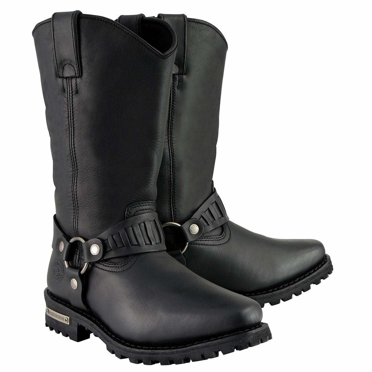 Classic 11-Inch Western Harness Motorcycle Boots Black Leather