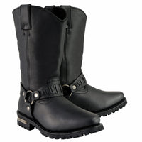 Classic 11-Inch Western Harness Motorcycle Boots Black Leather