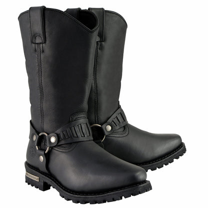 Classic 11-Inch Western Harness Motorcycle Boots Black Leather