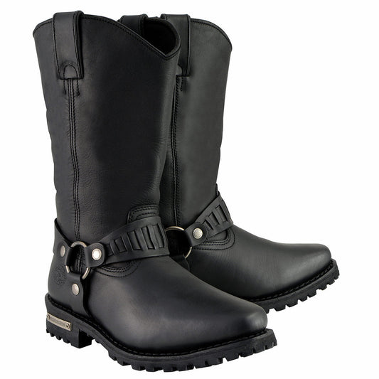 Classic 11-Inch Western Harness Motorcycle Boots Black Leather