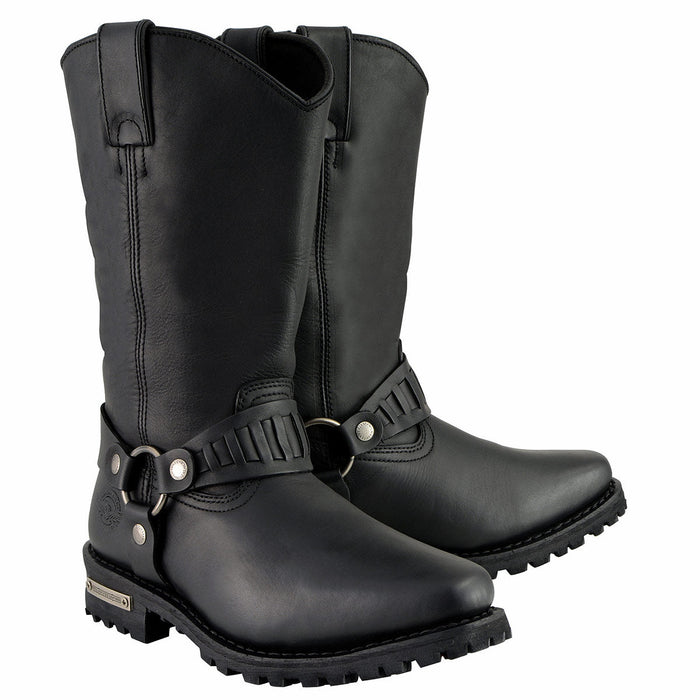Classic 11-Inch Western Harness Motorcycle Boots Black Leather