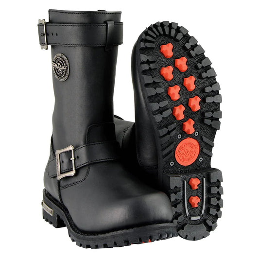 Men's Black 'Wide-Width' 11-Inch Classic Engineer Motorcycle Leather Boots