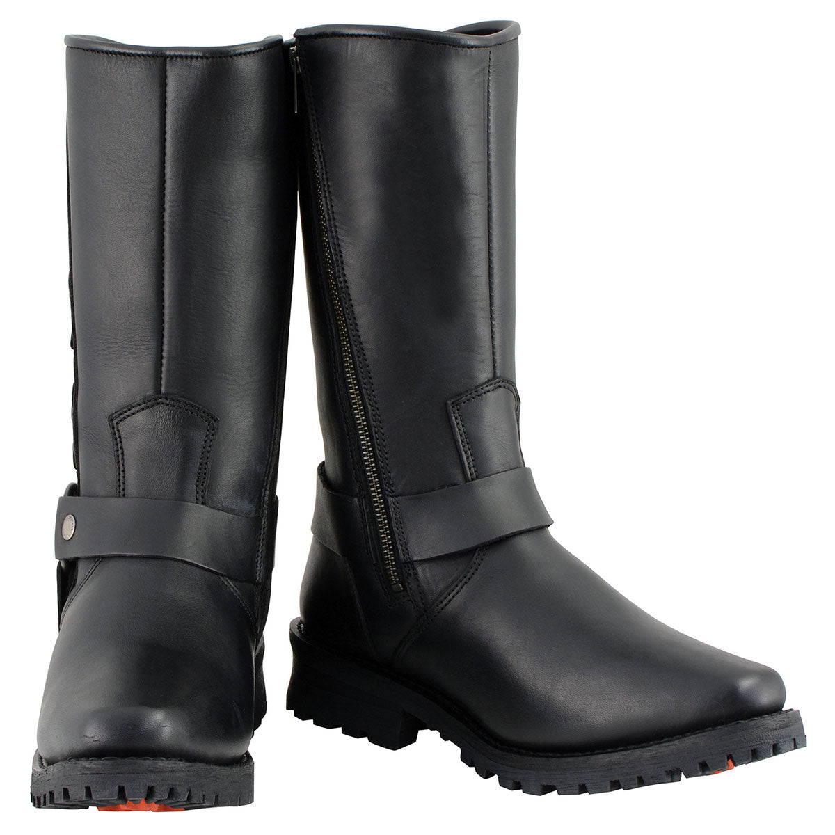 11 Inch Leather Harness Motorcycle Boots, Black Western Style