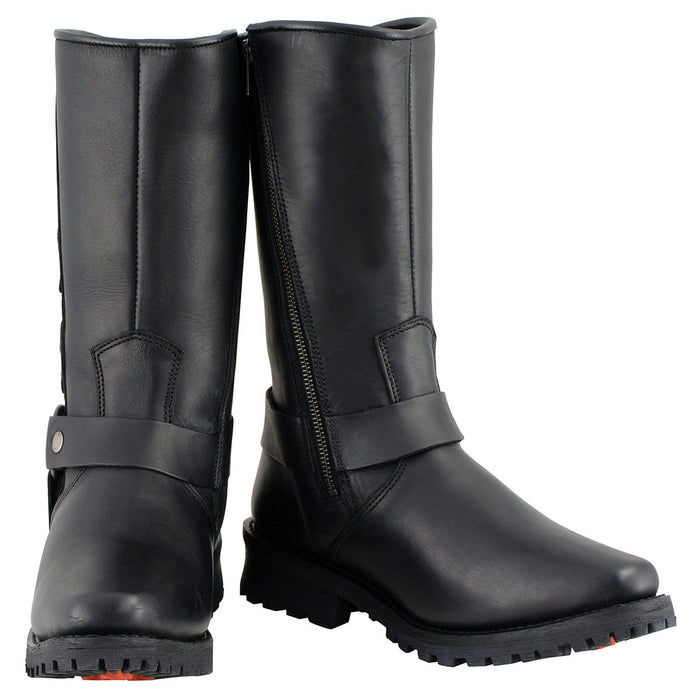 11 Inch Leather Harness Motorcycle Boots, Black Western Style