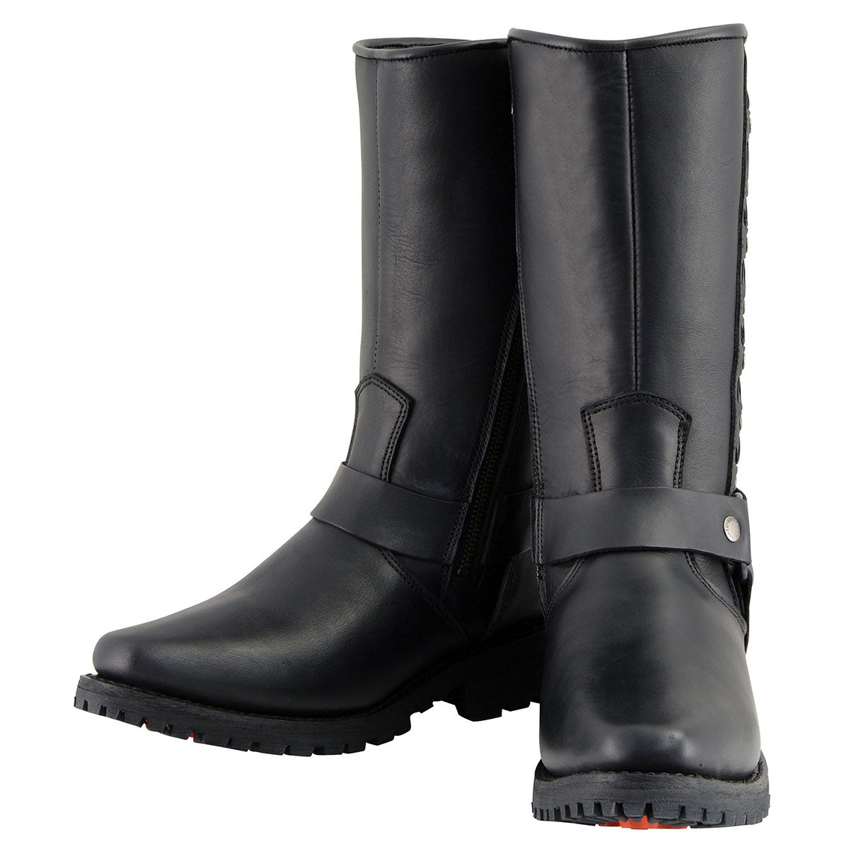11 Inch Leather Harness Motorcycle Boots, Black Western Style