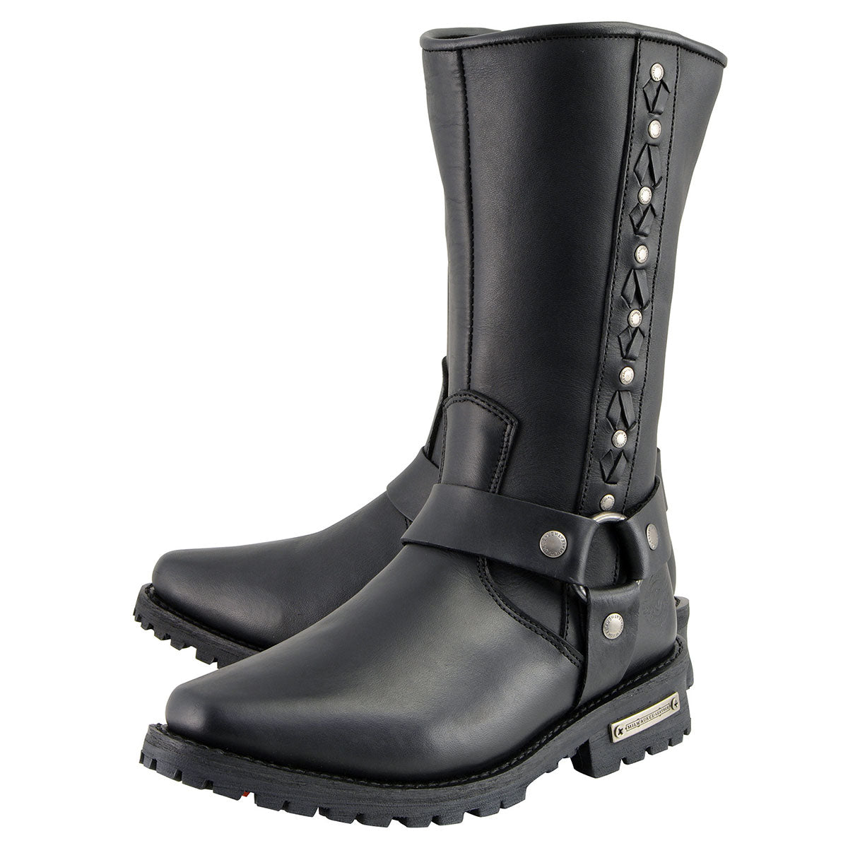 11 Inch Leather Harness Motorcycle Boots, Black Western Style