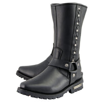 11 Inch Leather Harness Motorcycle Boots, Black Western Style
