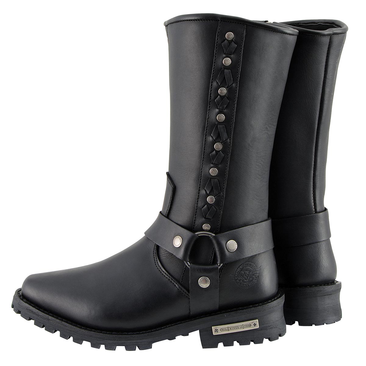 11 Inch Leather Harness Motorcycle Boots, Black Western Style