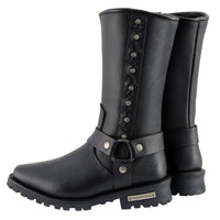 11 Inch Leather Harness Motorcycle Boots, Black Western Style