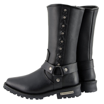 11 Inch Leather Harness Motorcycle Boots, Black Western Style